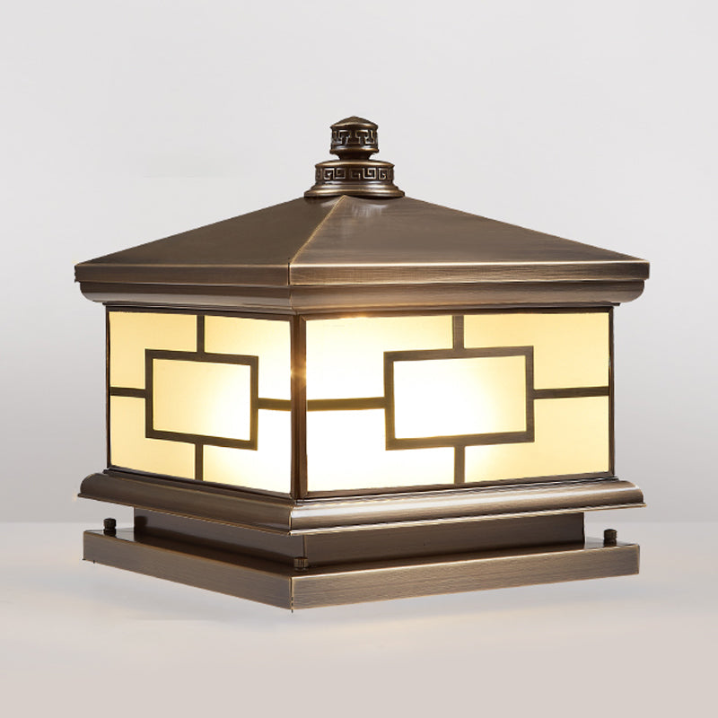 Square Shape Waterproof Pillar Lamp Modern Metal Outdoor Lights in Bronze