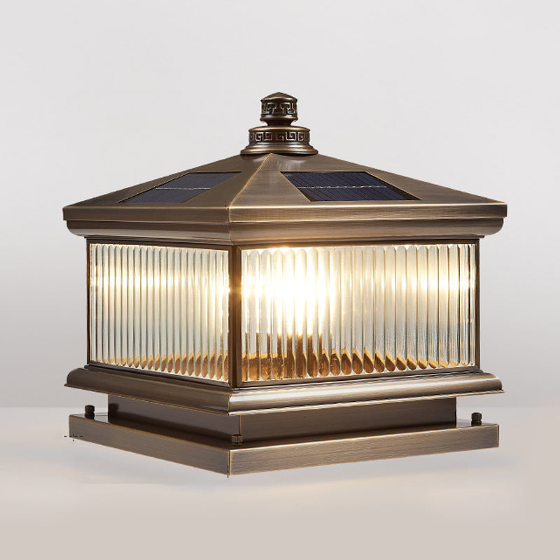 Square Shape Waterproof Pillar Lamp Modern Metal Outdoor Lights in Bronze