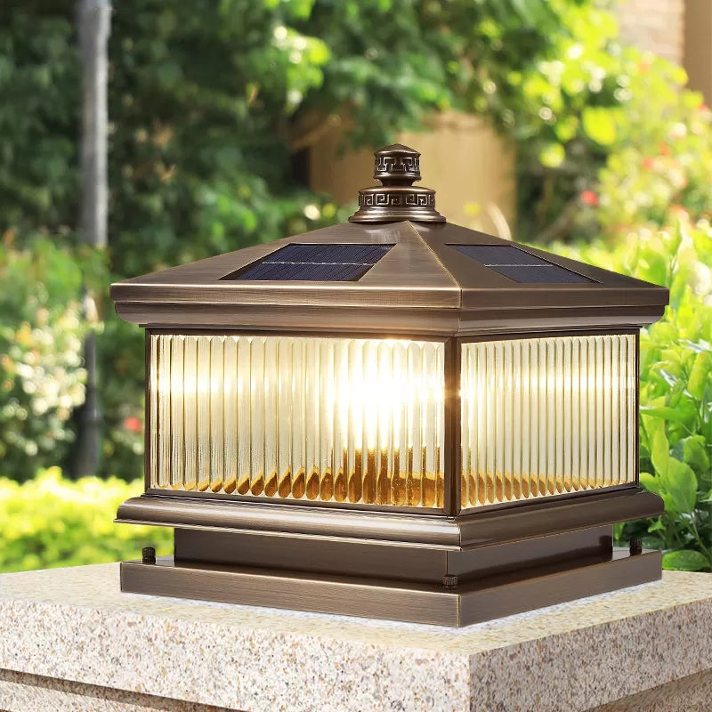 Square Shape Waterproof Pillar Lamp Modern Metal Outdoor Lights in Bronze