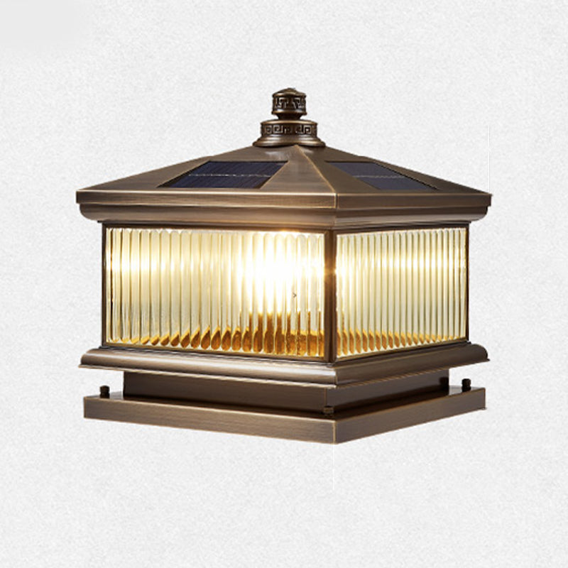Square Shape Waterproof Pillar Lamp Modern Metal Outdoor Lights in Bronze