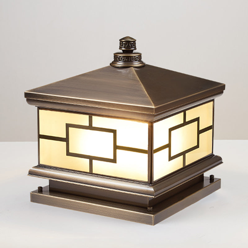 Square Shape Waterproof Pillar Lamp Modern Metal Outdoor Lights in Bronze