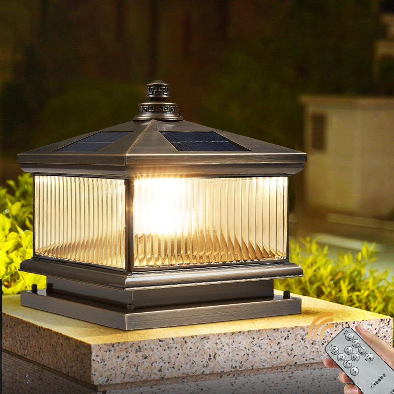 Square Shape Waterproof Pillar Lamp Modern Metal Outdoor Lights in Bronze