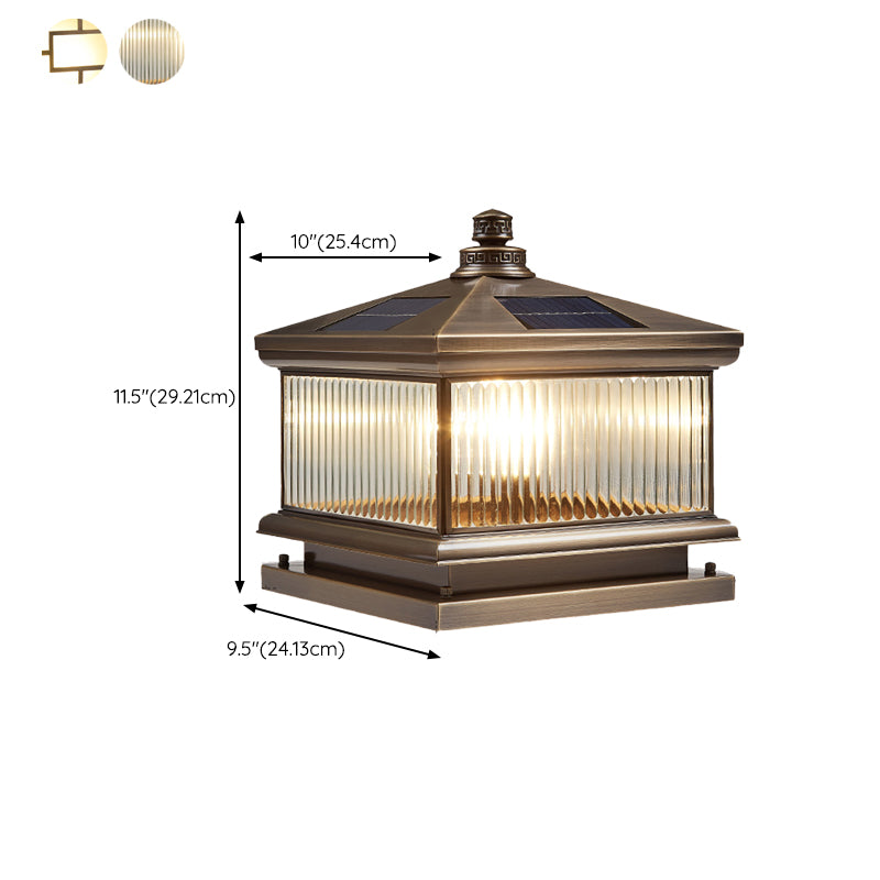 Square Shape Waterproof Pillar Lamp Modern Metal Outdoor Lights in Bronze