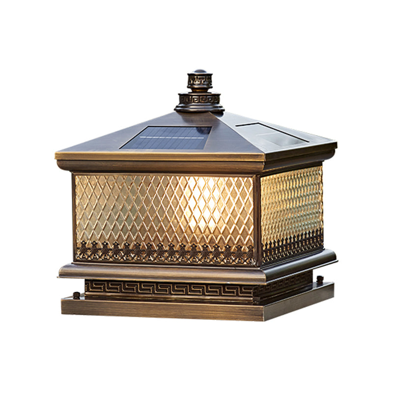 Rectangular Shape Metal Solar Pillar Lamp Modern Style 1 Light Outdoor Lights in Bronze