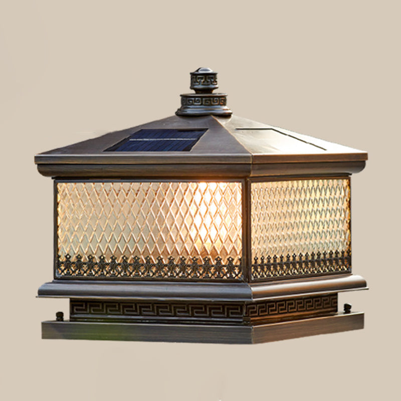 Rectangular Shape Metal Solar Pillar Lamp Modern Style 1 Light Outdoor Lights in Bronze