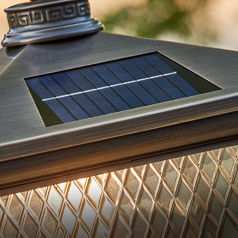 Rectangular Shape Metal Solar Pillar Lamp Modern Style 1 Light Outdoor Lights in Bronze