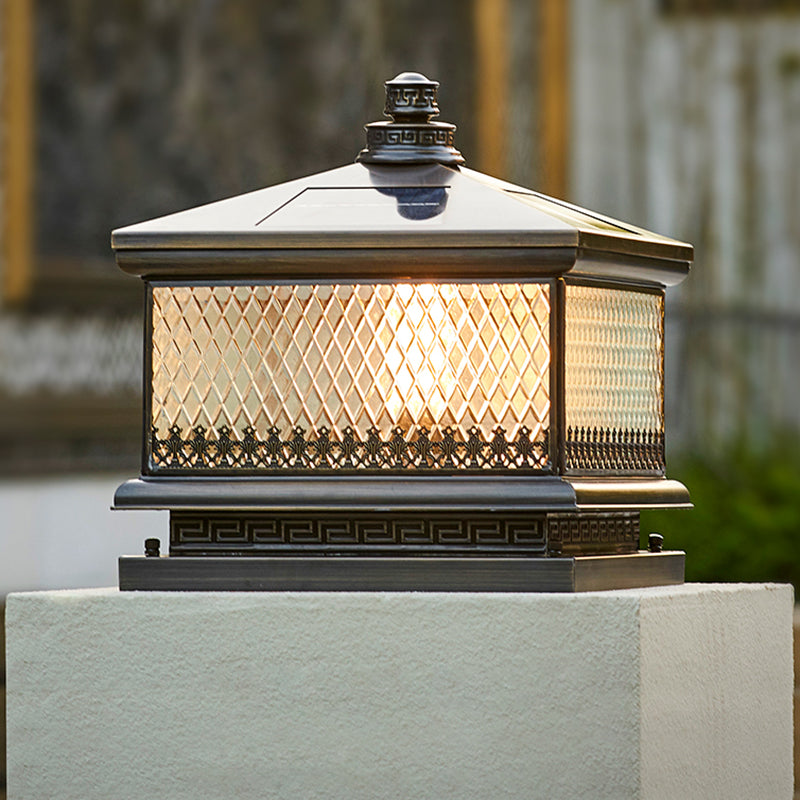 Rectangular Shape Metal Solar Pillar Lamp Modern Style 1 Light Outdoor Lights in Bronze