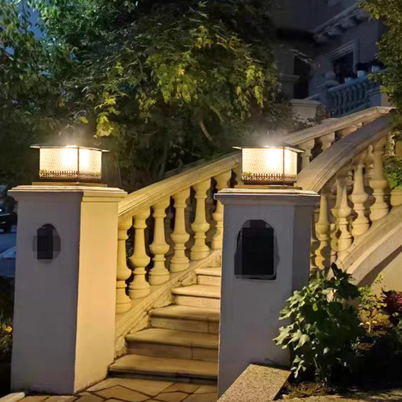 Rectangular Shape Metal Solar Pillar Lamp Modern Style 1 Light Outdoor Lights in Bronze