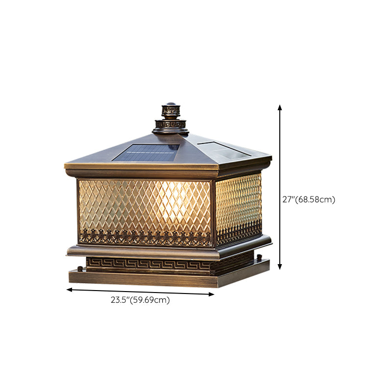 Rectangular Shape Metal Solar Pillar Lamp Modern Style 1 Light Outdoor Lights in Bronze