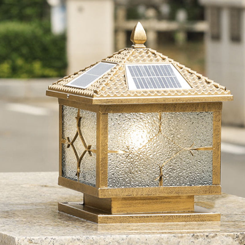 Rectangular Shape Metal Solar Pillar Lamp Modern Style 1-Light Outdoor Light