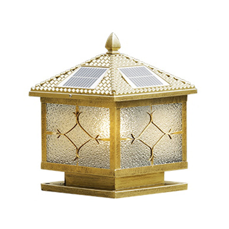 Rectangular Shape Metal Solar Pillar Lamp Modern Style 1-Light Outdoor Light