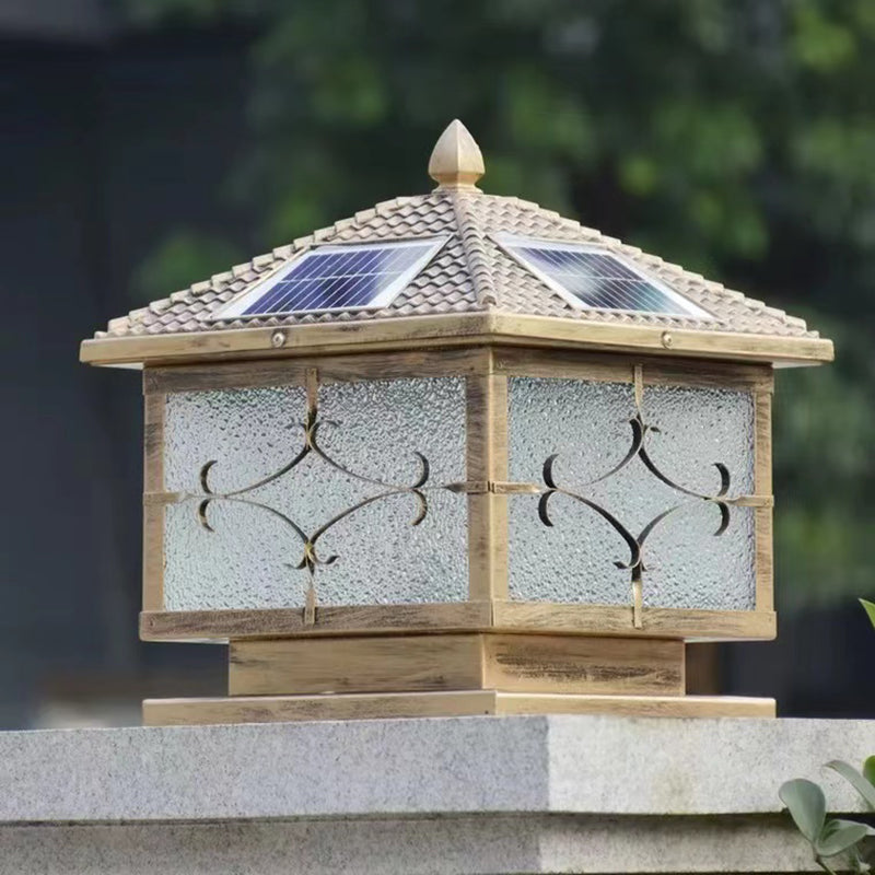 Rectangular Shape Metal Solar Pillar Lamp Modern Style 1-Light Outdoor Light
