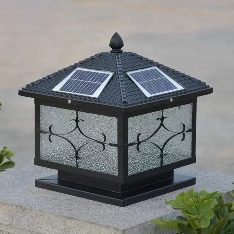 Rectangular Shape Metal Solar Pillar Lamp Modern Style 1-Light Outdoor Light