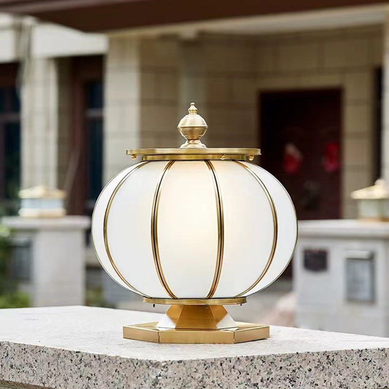 Round Shape Metal Solar Pillar Lamp Modern Style 1 Light Outdoor Light