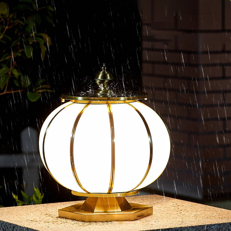 Round Shape Metal Solar Pillar Lamp Modern Style 1 Light Outdoor Light