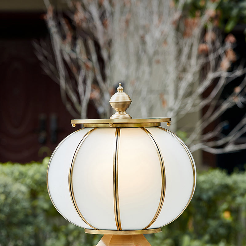 Round Shape Metal Solar Pillar Lamp Modern Style 1 Light Outdoor Light