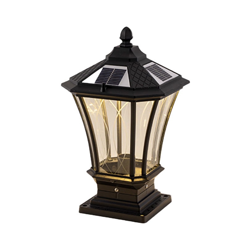 Metal Rectangular Shape Solar Pillar Lamp Modern 1-Light Outdoor Light in Black