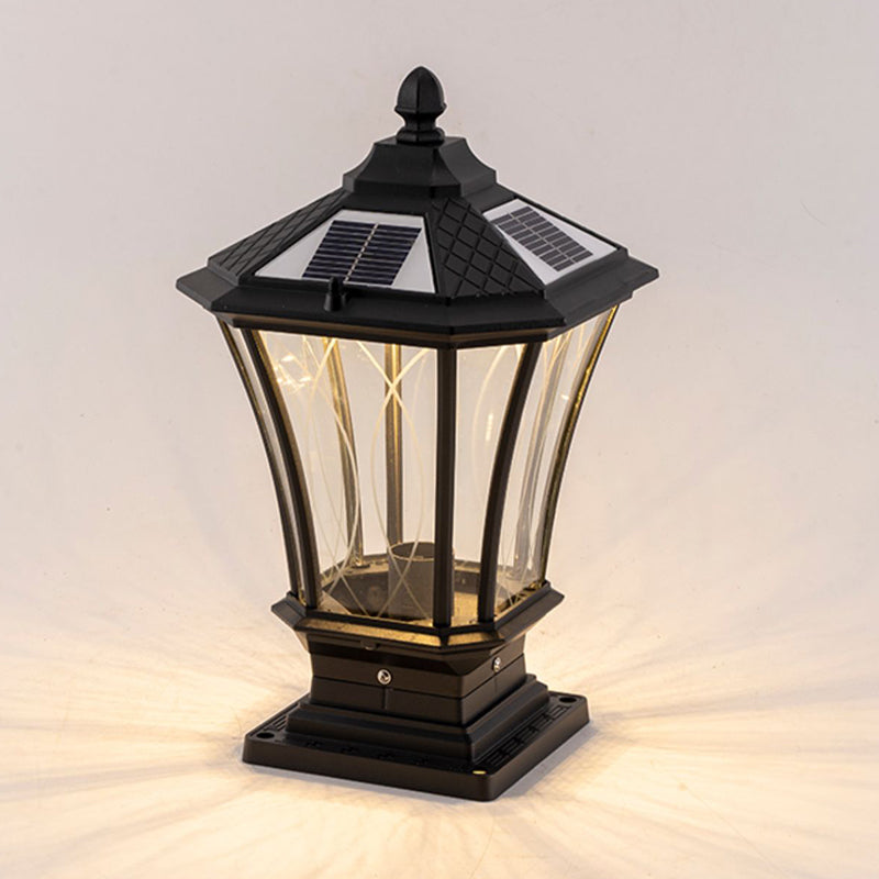 Metal Rectangular Shape Solar Pillar Lamp Modern 1-Light Outdoor Light in Black