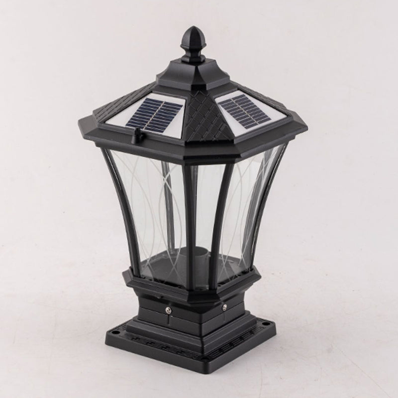 Metal Rectangular Shape Solar Pillar Lamp Modern 1-Light Outdoor Light in Black