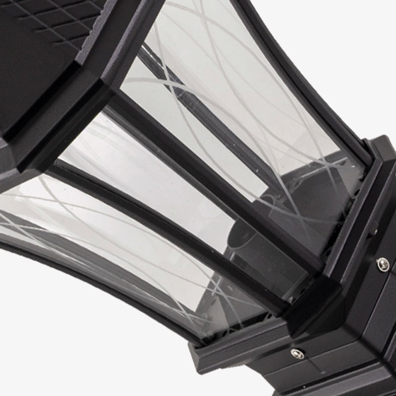 Metal Rectangular Shape Solar Pillar Lamp Modern 1-Light Outdoor Light in Black