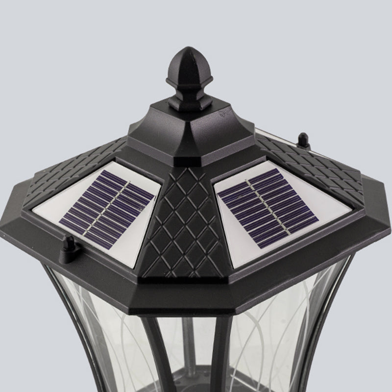Metal Rectangular Shape Solar Pillar Lamp Modern 1-Light Outdoor Light in Black