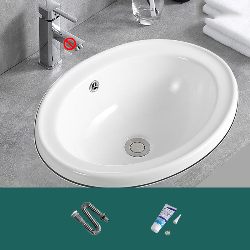 Contemporary Bathroom Sink with Overflow Porcelain Round Vessel Lavatory Sink