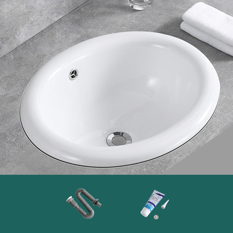 Contemporary Bathroom Sink with Overflow Porcelain Round Vessel Lavatory Sink
