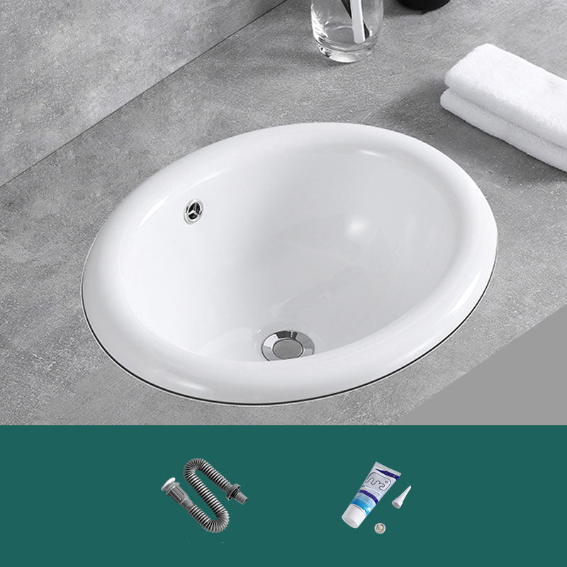 Contemporary Bathroom Sink with Overflow Porcelain Round Vessel Lavatory Sink