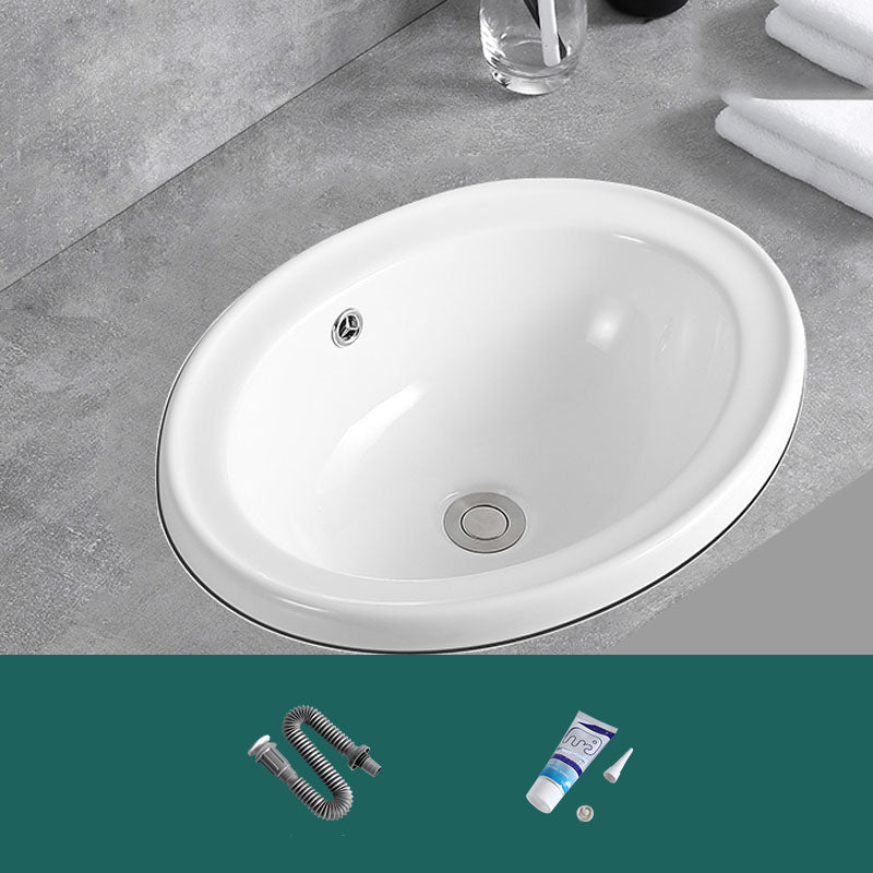 Contemporary Bathroom Sink with Overflow Porcelain Round Vessel Lavatory Sink