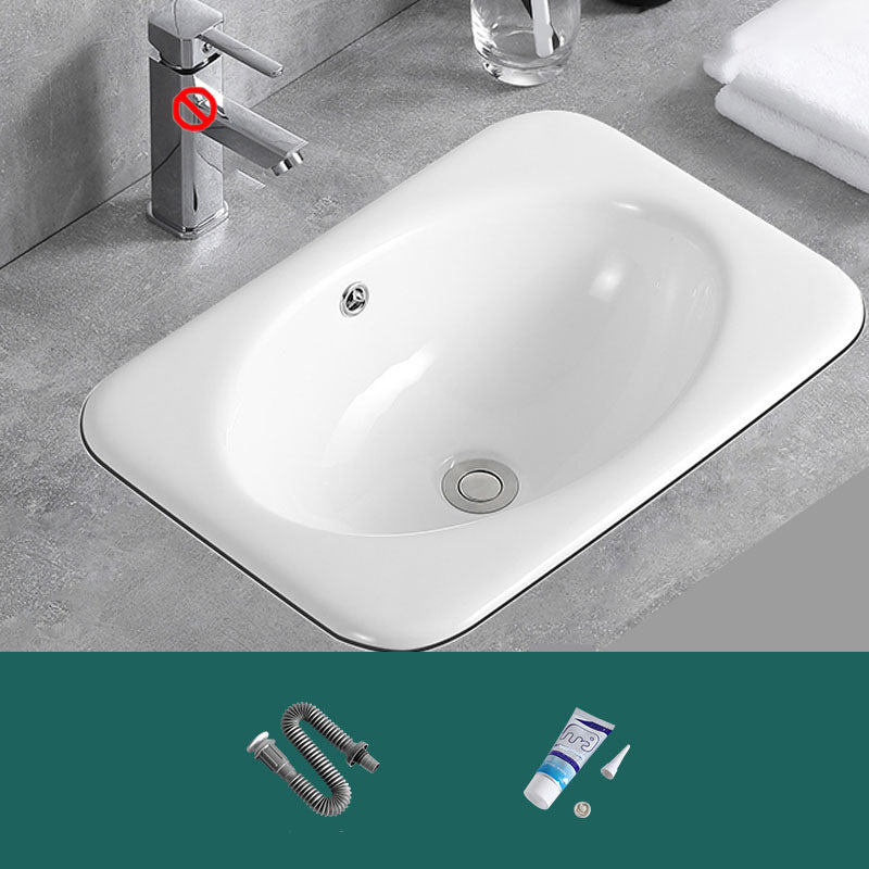 Contemporary Bathroom Sink with Overflow Porcelain Round Vessel Lavatory Sink