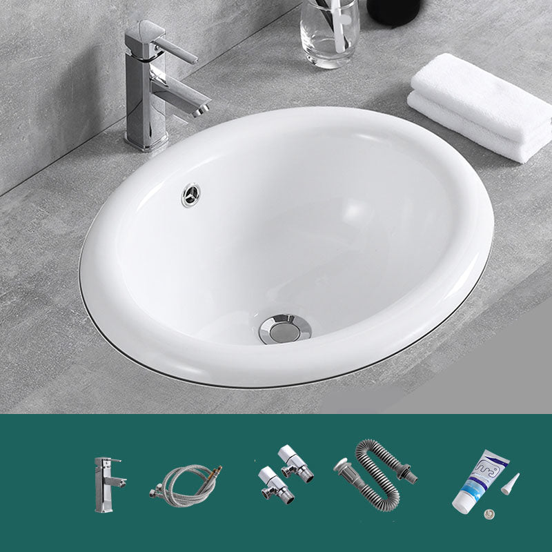 Contemporary Bathroom Sink with Overflow Porcelain Round Vessel Lavatory Sink