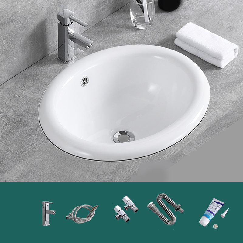 Contemporary Bathroom Sink with Overflow Porcelain Round Vessel Lavatory Sink
