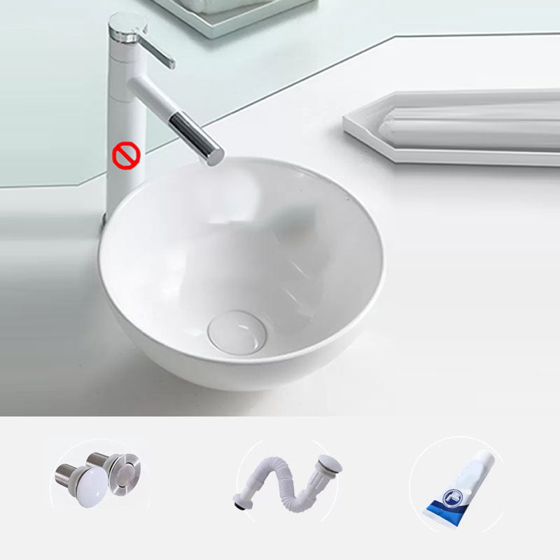 Bathroom Sink White Ceramic Faucet Single Handle Round Shape Sink
