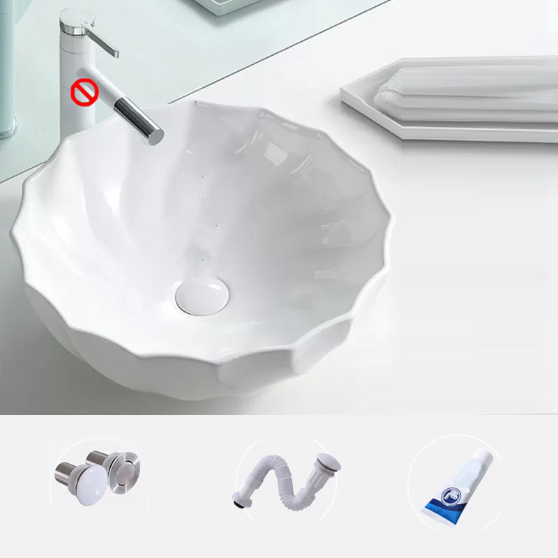 Bathroom Sink White Ceramic Faucet Single Handle Round Shape Sink