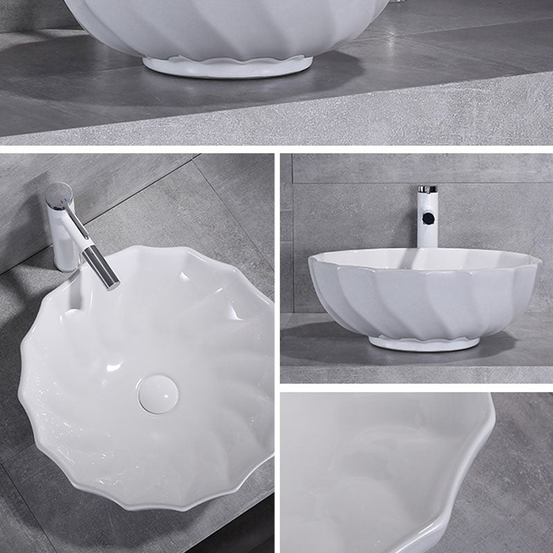 Bathroom Sink White Ceramic Faucet Single Handle Round Shape Sink