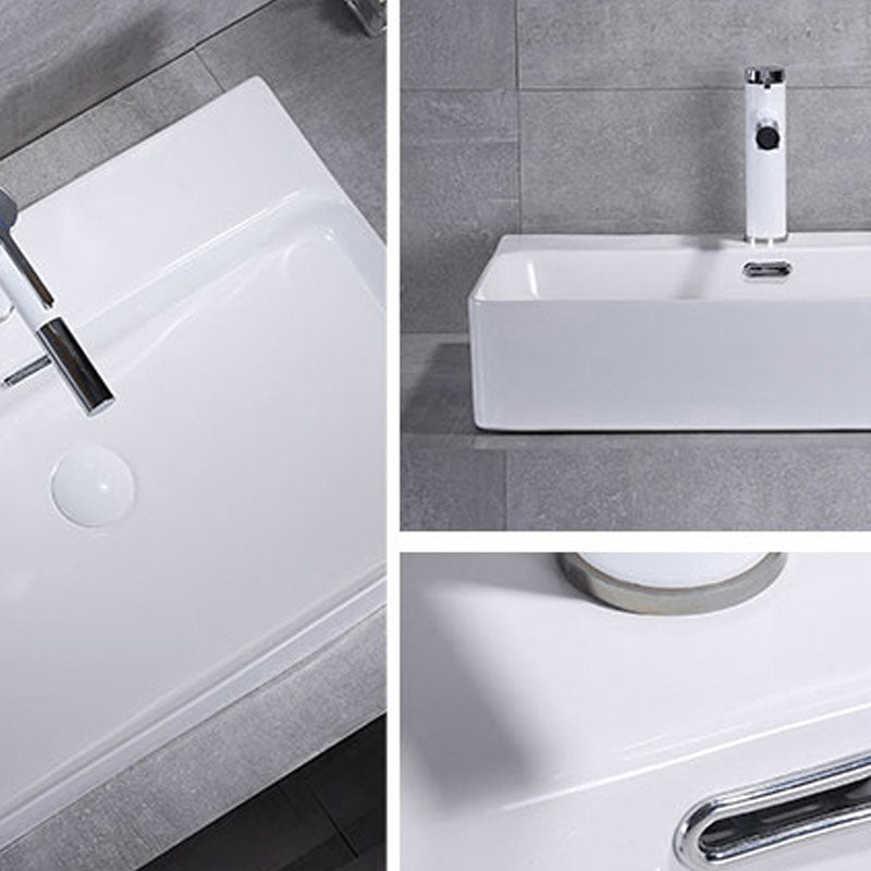 Bathroom Sink White Ceramic Faucet Single Handle Round Shape Sink