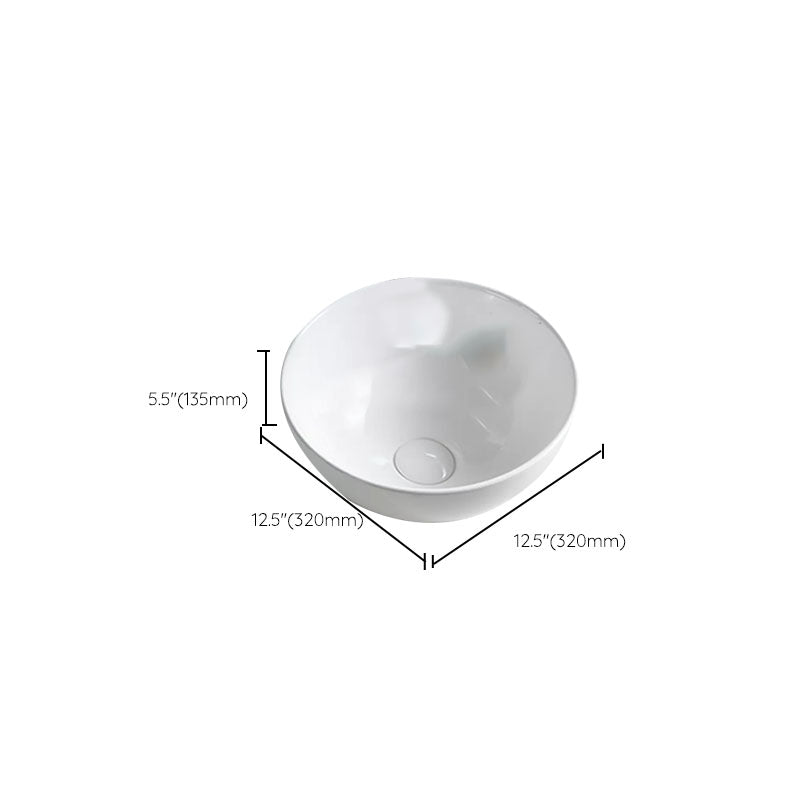 Bathroom Sink White Ceramic Faucet Single Handle Round Shape Sink