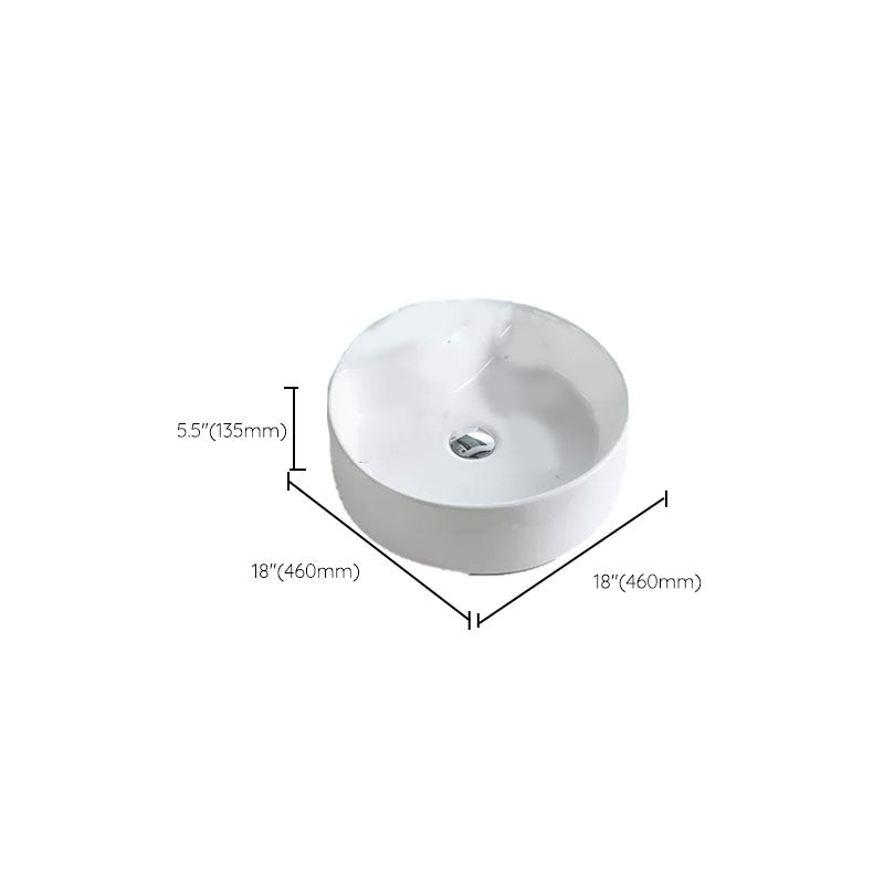 Bathroom Sink White Ceramic Faucet Single Handle Round Shape Sink