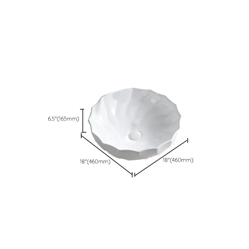 Bathroom Sink White Ceramic Faucet Single Handle Round Shape Sink