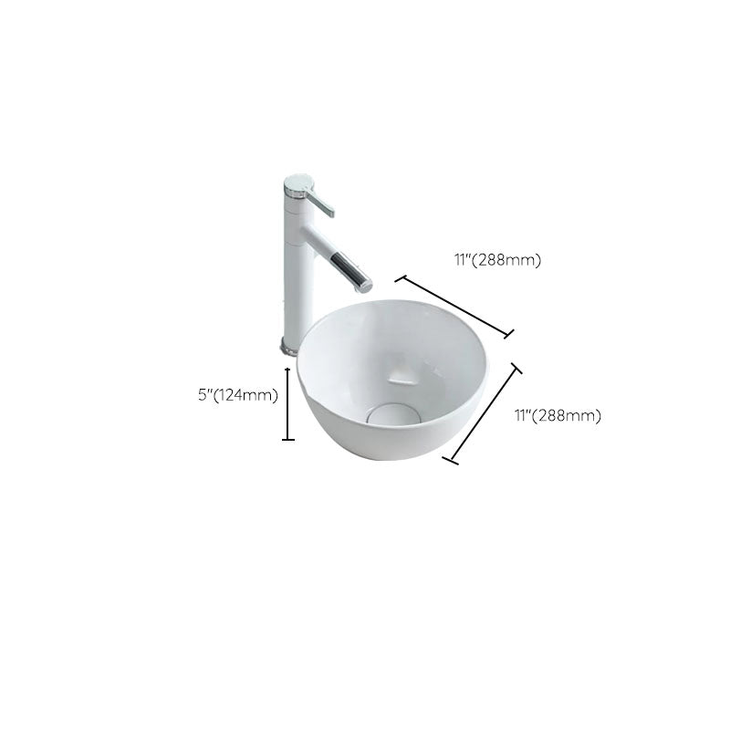 Bathroom Sink White Ceramic Faucet Single Handle Round Shape Sink