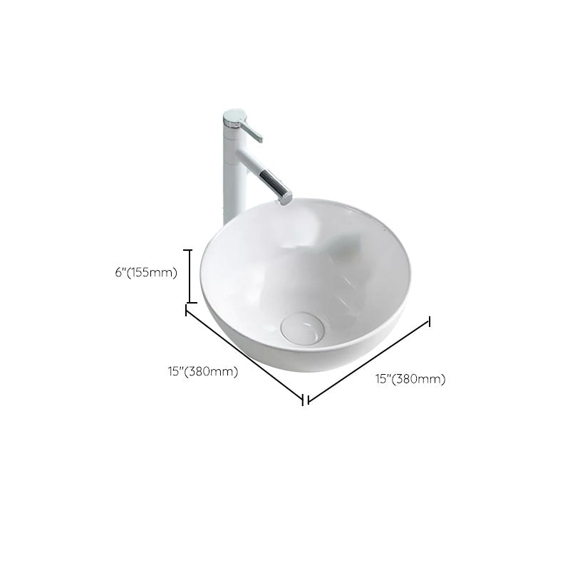 Bathroom Sink White Ceramic Faucet Single Handle Round Shape Sink