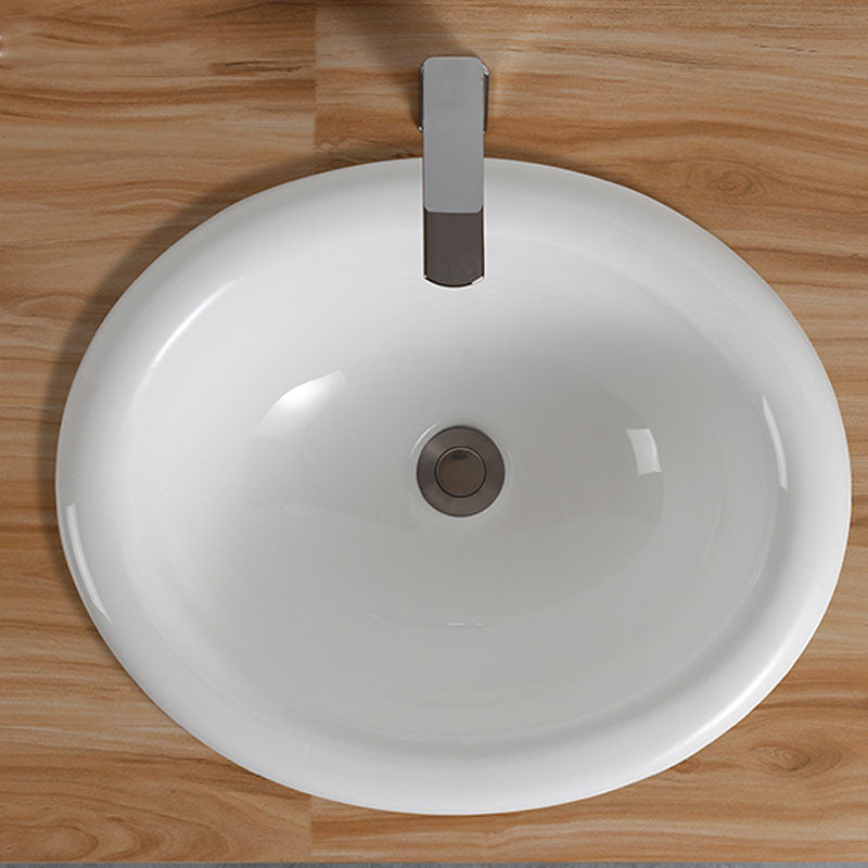 Contemporary Bathroom Sink with Pop-Up Drain Porcelain Oval-Shape Undermount Bathroom Sink