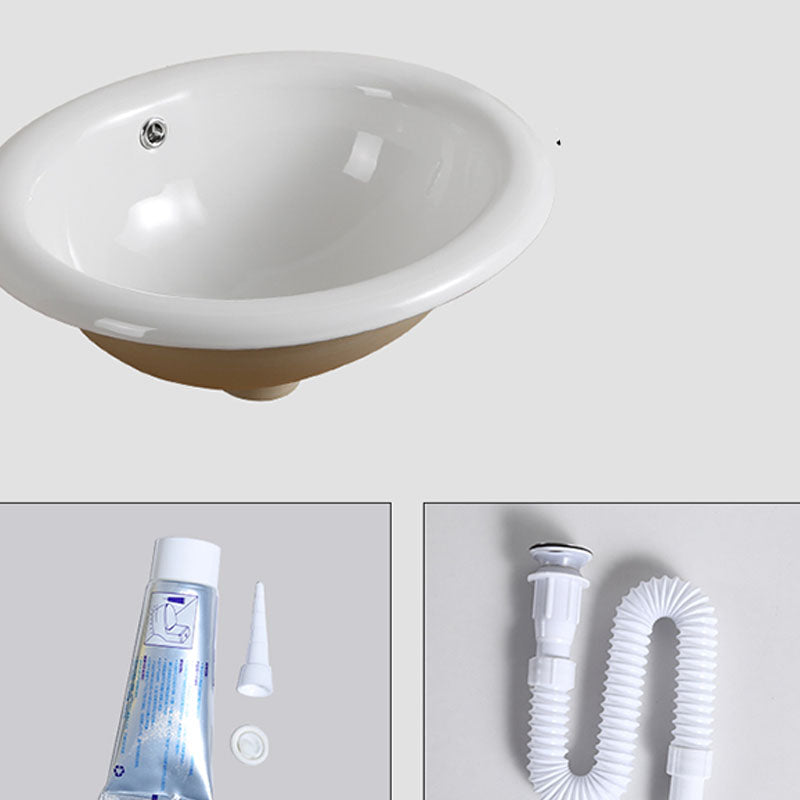 Contemporary Bathroom Sink with Pop-Up Drain Porcelain Oval-Shape Undermount Bathroom Sink