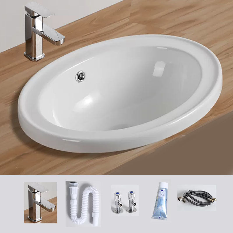 Contemporary Bathroom Sink with Pop-Up Drain Porcelain Oval-Shape Undermount Bathroom Sink