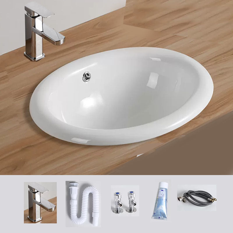 Contemporary Bathroom Sink with Pop-Up Drain Porcelain Oval-Shape Undermount Bathroom Sink