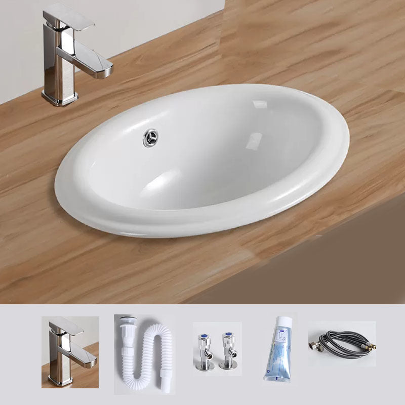 Contemporary Bathroom Sink with Pop-Up Drain Porcelain Oval-Shape Undermount Bathroom Sink