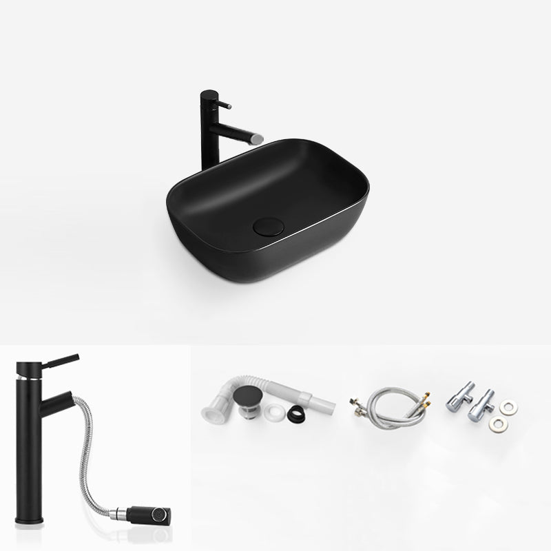 White Modern Sink Washroom Ceramic Rod Handle Faucet Bathroom Sink