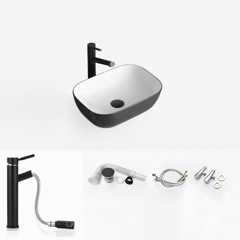White Modern Sink Washroom Ceramic Rod Handle Faucet Bathroom Sink