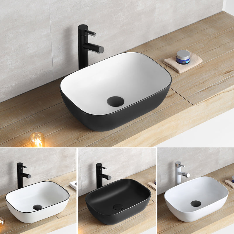 White Modern Sink Washroom Ceramic Rod Handle Faucet Bathroom Sink