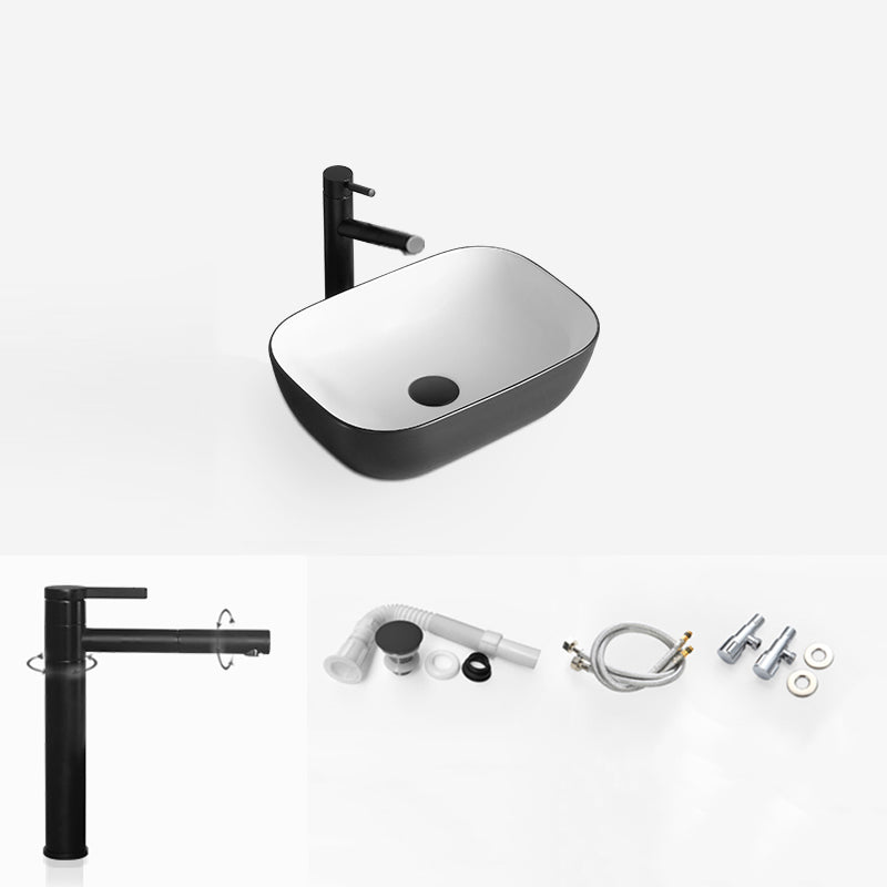 White Modern Sink Washroom Ceramic Rod Handle Faucet Bathroom Sink